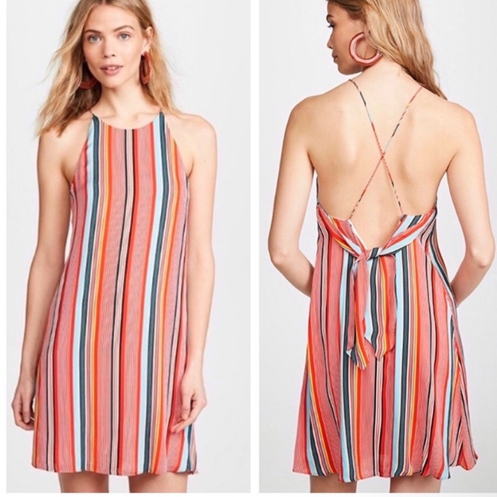 ALICE + OLIVIA Kalia Striped Mini Dress Open Back Mini Colorful Size Medium